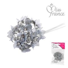 FLEURS STRASS X12 GRIS