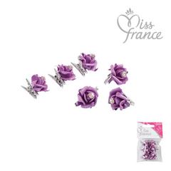 PINCE MINI ROSES STRASS X6