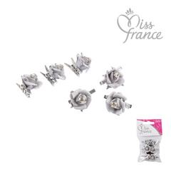 PINCE MINI ROSES STRASS X6