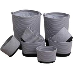 SET DE 8 PANIERS EN COTON GRIS