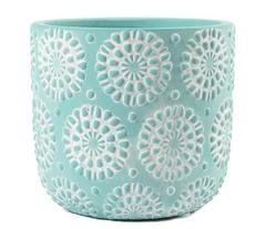 CACHE POT VERT MOTIF FLEURS